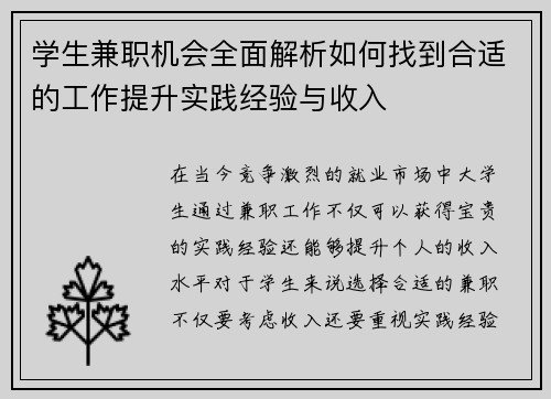 学生兼职机会全面解析如何找到合适的工作提升实践经验与收入