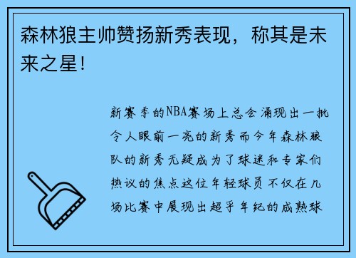 森林狼主帅赞扬新秀表现，称其是未来之星！