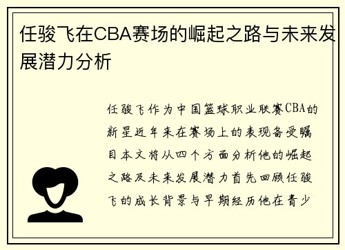 任骏飞在CBA赛场的崛起之路与未来发展潜力分析
